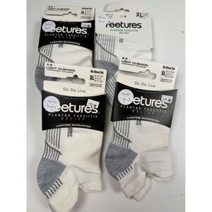 Feetures Plantar Fasciitis Relief Lt Cushion No Show Tab Socks XL White lot of 4